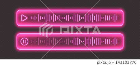 Neon voice message, pink glowing audio player with sound waves. Neon voice message, pink glowing audio player with sound waves. 143102770