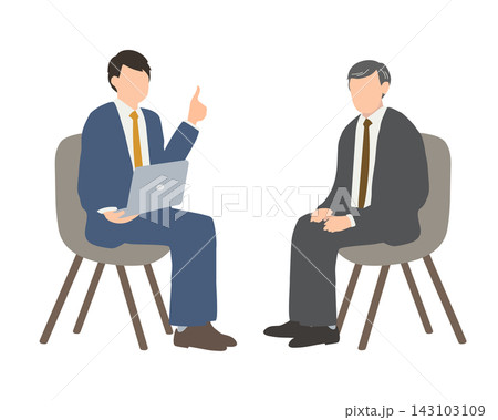 相談員から説明を受ける中高年男性のイラスト 143103109