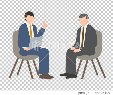 相談員から説明を受ける中高年男性のイラスト 143103109