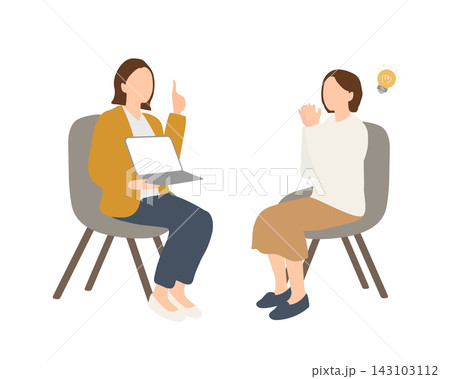 相談員の説明を受けて納得する女性のイラスト 相談員の説明を受けて納得する女性のイラスト 143103112