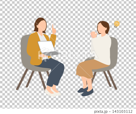 相談員の説明を受けて納得する女性のイラスト 相談員の説明を受けて納得する女性のイラスト 143103112