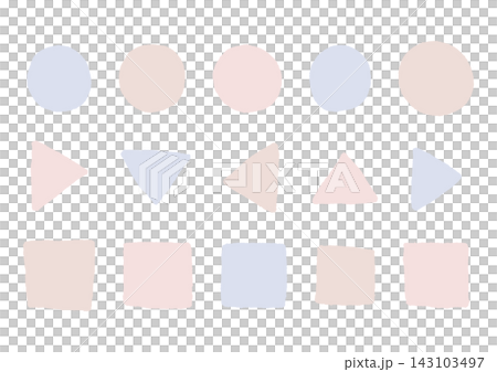 A set of hand-drawn circles, triangles, and squares in three colors (blue, brown, and red). A set of hand-drawn circles, triangles, and squares in three colors (blue, brown, and red). 143103497
