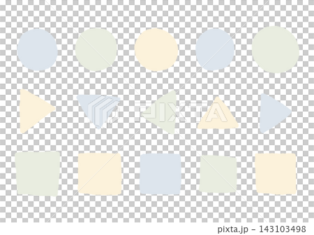 A set of hand-drawn circles, triangles, and squares in three colors (blue-gray, green, and yellow). A set of hand-drawn circles, triangles, and squares in three colors (blue-gray, green, and yellow). 143103498