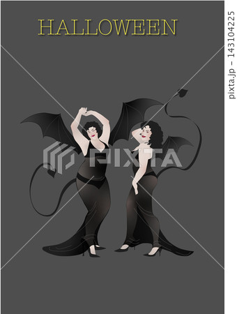 ハロウィンの2人の踊る魔女のイラスト 143104225