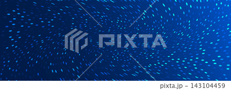 Blue glowing moving particles background. Flowing light dot traces backdrop. Abstract space travel concept. Navy luminescence effect bg. Tech dynamic acceleration speed lights. Vector wallpaper 143104459