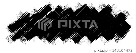 Grunge distressed edge dotted texture. Rough paint brush stroke background. Abstract distorted halftone paint frame. Rolled stamp ink dynamic scratch backdrop. Vector banner shape wallpaper 143104472