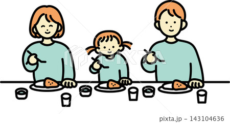カレーライスを食べる家族3人のイラスト 143104636
