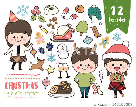 12月・クリスマスの手書き風セット素材 143105007