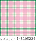 Seamless cute pastel pink and green plaid tartan pattern background. Sweet checkered geometric vector illustration for spring fabric textile print, girls clothing, wrapping paper, and retro wallpaper. 143105224