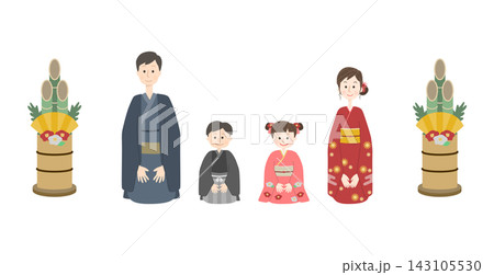 新年の挨拶をする四人家族 新年の挨拶をする四人家族 143105530