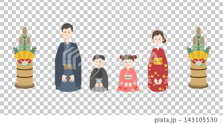 新年の挨拶をする四人家族 新年の挨拶をする四人家族 143105530