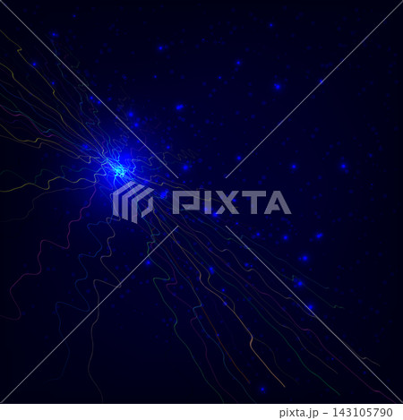dynamic abstract space energy burst background vibrant glowing blue central hub with colorful wavy lines radiating across dark starry galaxy expanse forming cosmic particle explosion motion dynamic abstract space energy burst background vibrant glowing blue central hub with colorful wavy lines radiating across dark starry galaxy expanse forming cosmic particle explosion motion 143105790