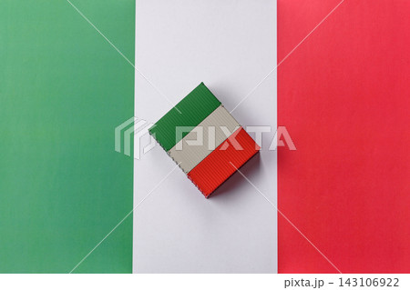 Cargo containers on the Italian flag as a conceptual backdrop for goods export. Cargo containers Cargo containers on the Italian flag as a conceptual backdrop for goods export. Cargo containers 143106922