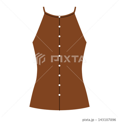 Brown halter top with sleeveless cut and button closure. Technical fashion illustration front view in flat color, clean silhouette, modern clothing template. 143107896