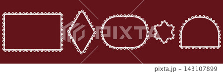 Bubble Eyelet Lace Border Frame Set White Burgundy Rectangle Diamond Oval Arch Doily Trim Elegant Vector Illustration Bubble Eyelet Lace Border Frame Set White Burgundy Rectangle Diamond Oval Arch Doily Trim Elegant Vector Illustration 143107899
