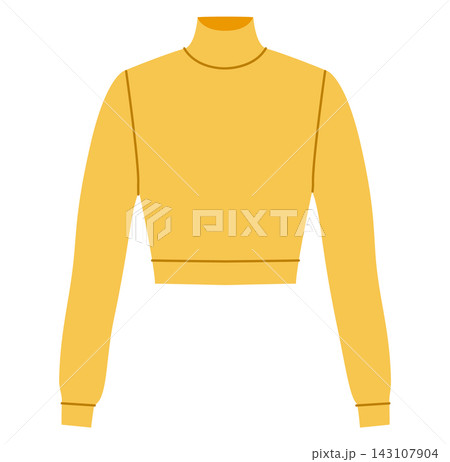 Yellow cropped high neck top with long sleeves and fitted waist. Technical fashion illustration front view in flat color 143107904