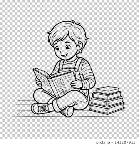 Child Reading a Book on the Floor 143107913