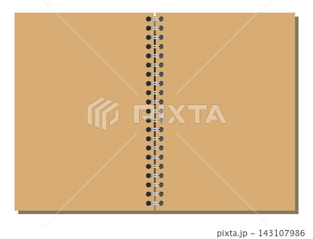 Unlined Spiral Notebook Page Horizontal Centerbound Spread Kraft Blank Paper Silver Coil Stationery Vector Artwork 143107986