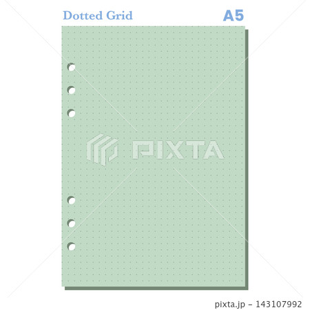 Loose Leaf Paper Sheet A5 green dotted Punched Binder Holes Printable Stationery Vector Page Layout Template Collection 143107992