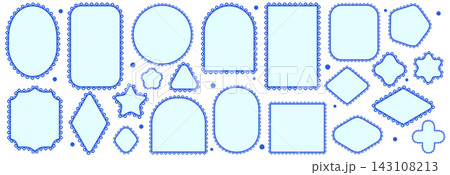 Bubble Eyelet Lace Border Frame Set Blue Circle Star Arch Hexagon Cross Plaque Decorative Trim Vector Illustration Bubble Eyelet Lace Border Frame Set Blue Circle Star Arch Hexagon Cross Plaque Decorative Trim Vector Illustration 143108213