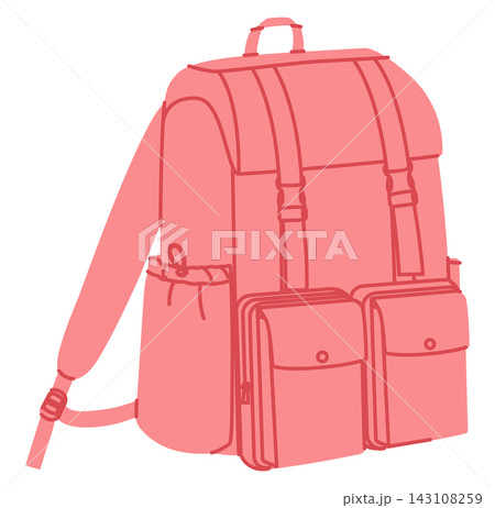 Outdoors backpack silhouette bag. Fashion accessory technical illustration. Vector schoolbag front 3-4 view for Men 143108259