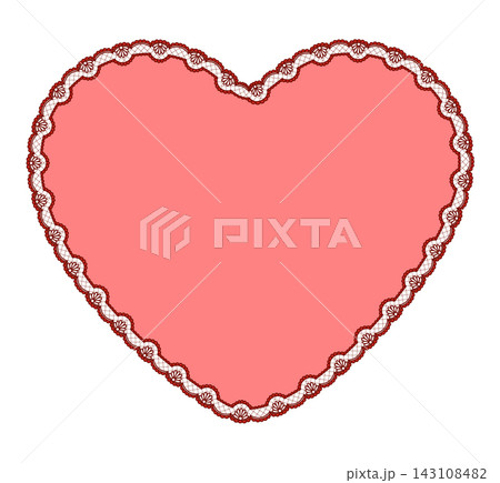 Lattice Flower Lace Border Frame Victorian Floral Crochet Trim Coral Heart Maroon Scallop Edge Ornament Vector 143108482