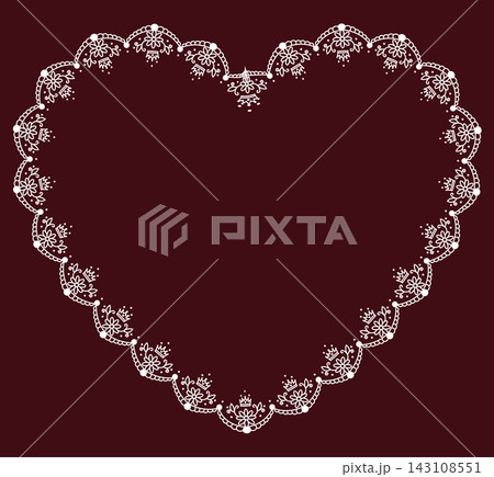Folk Floral Lace Heart Border Frame Scalloped Embroidery Vintage White Flower Crown Burgundy Ornament Vector Set Folk Floral Lace Heart Border Frame Scalloped Embroidery Vintage White Flower Crown Burgundy Ornament Vector Set 143108551