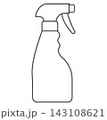 Spray bottle trigger icon flat outline household cleaner mist nozzle grip container vector pictogram logo design 143108621