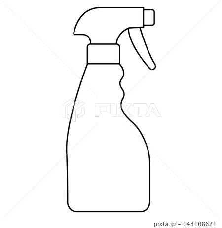 Spray bottle trigger icon flat outline household cleaner mist nozzle grip container vector pictogram logo design 143108621