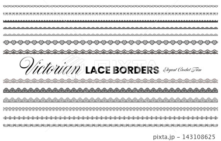 Victorian Lace Border Set Black Scallop Crochet Eyelet Trim Vintage Romantic Wedding Divider Vector Illustration Victorian Lace Border Set Black Scallop Crochet Eyelet Trim Vintage Romantic Wedding Divider Vector Illustration 143108625