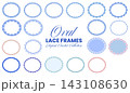 Oval Lace Frame Set Blue Red Heart Leaf Crochet Border Vintage Wedding Card Elegant Vector Illustration Isolated 143108630