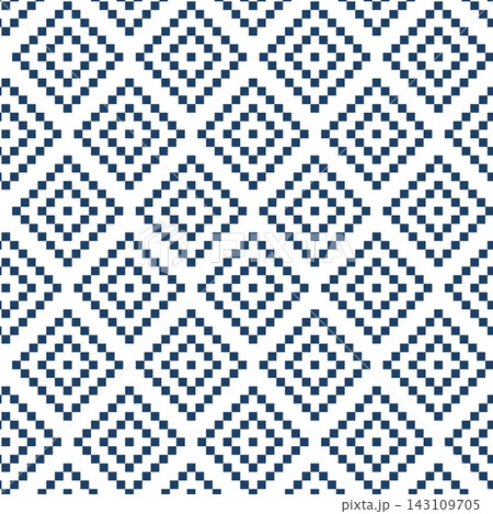 Blue and white pixel art geometric seamless pattern 143109705
