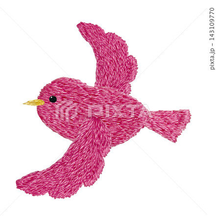 【ピンク色の小鳥】手刺繍イラスト素材 【ピンク色の小鳥】手刺繍イラスト素材 143109770