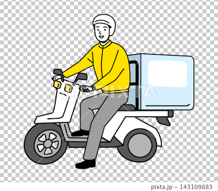A young man working as a delivery driver on a motorcycle. A young man working as a delivery driver on a motorcycle. 143109883