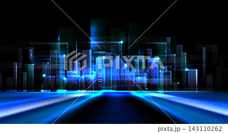 Futuristic smart city skyline with neon buildings Futuristic smart city skyline with neon buildings 143110262