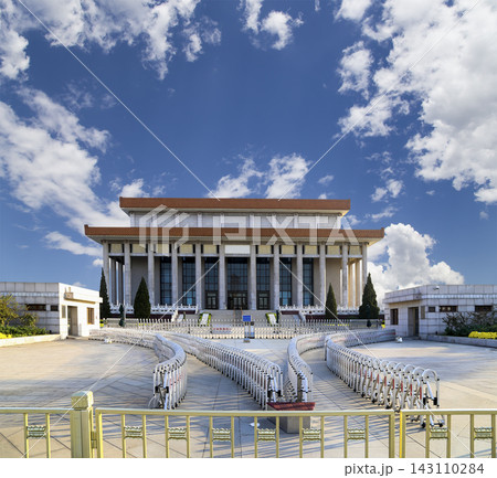Mausoleum of Mao Zedong (against the background of a beautiful sky with clouds), Tiananmen Square, Beijing, China 143110284