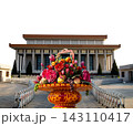 Mausoleum of Mao Zedong and huge flower basket (carved, on white background), Tiananmen Square, Beijing, China 143110417