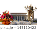 Mausoleum of Mao Zedong with street lamp and huge flower basket (carved, on white background), Tiananmen Square, Beijing, China 143110422
