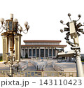 Mausoleum of Mao Zedong and street lamp (carved, on white background), Tiananmen Square, Beijing, China 143110423