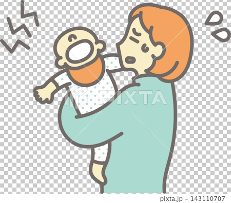 An illustration of a mother exhausted from childcare trying to soothe a crying baby. An illustration of a mother exhausted from childcare trying to soothe a crying baby. 143110707