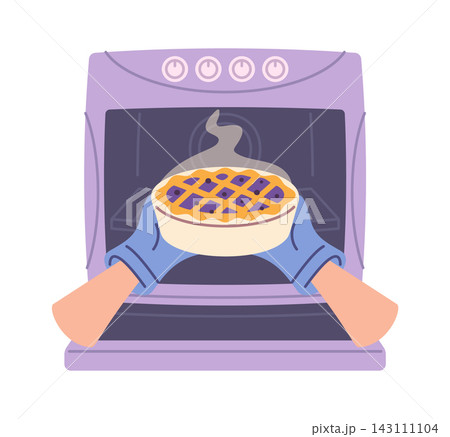Pie Taken From Oven With Mitts Cartoon 143111104