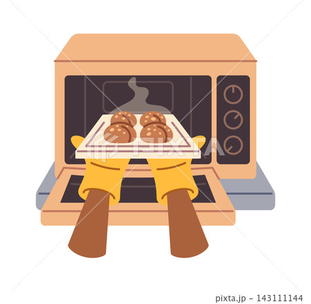 Oven Baking Fresh Buns Home Kitchen Cartoon Oven Baking Fresh Buns Home Kitchen Cartoon 143111144