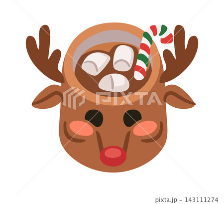 Reindeer Mug With Cocoa Marshmallow Cartoon 143111274