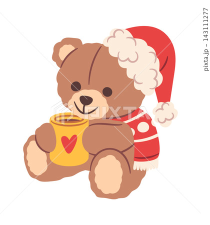 Teddy Bear Drinking Cocoa In Santa Hat Teddy Bear Drinking Cocoa In Santa Hat 143111277