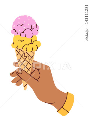 IceCream Cone In Hand Cartoon Style IceCream Cone In Hand Cartoon Style 143111281