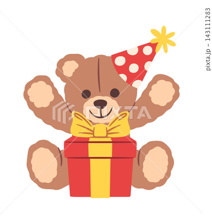Teddy Bear Celebrating With Gift Box Cartoon 143111283