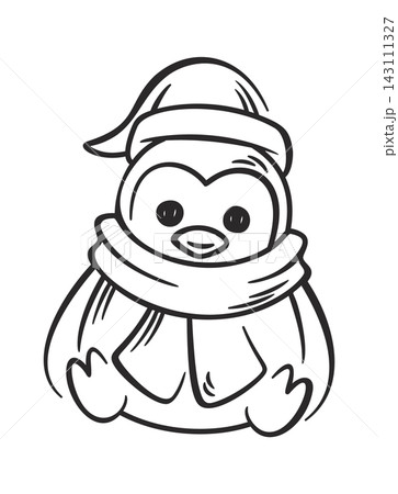Penguin Wearing Scarf And Hat Line Art 143111327