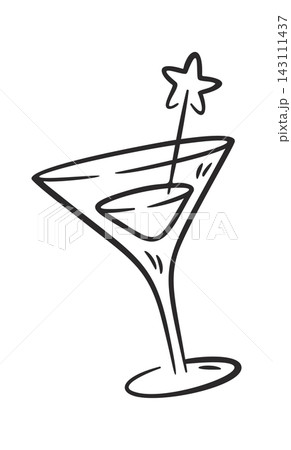Cocktail Glass With Star Stirrer Line Art Cocktail Glass With Star Stirrer Line Art 143111437