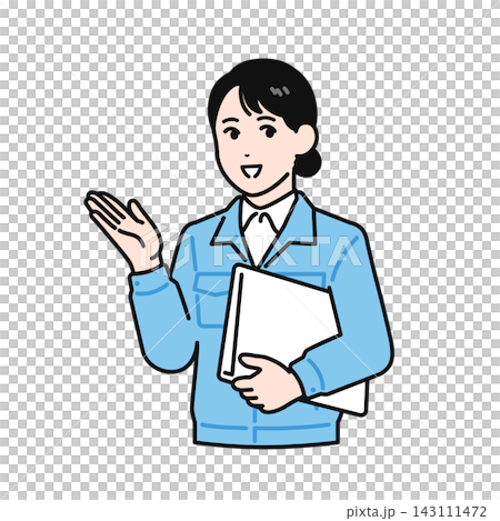 一幅簡單的向量插圖,描繪了一位身穿工作服的年輕女子手持文件進行講解。 一幅簡單的向量插圖,描繪了一位身穿工作服的年輕女子手持文件進行講解。 143111472
