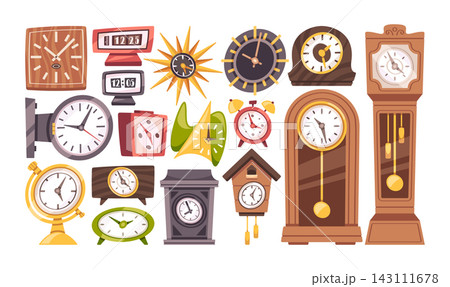 Clock Collection Variety Set Cartoon Style 143111678